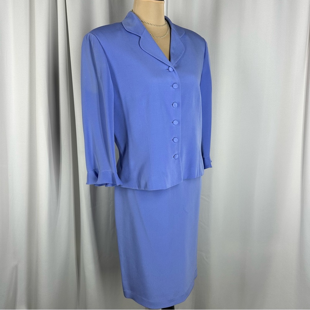 Maggy London 100% Silk 2-Piece Sz 12 Skirt Suit Periwinkle Lined MOB Formal - Picture 2 of 16